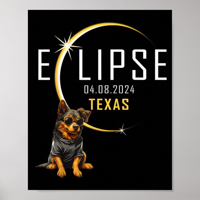 Poster Cachorro Engraçado do Eclipse Solar Total do Texas (Frente)