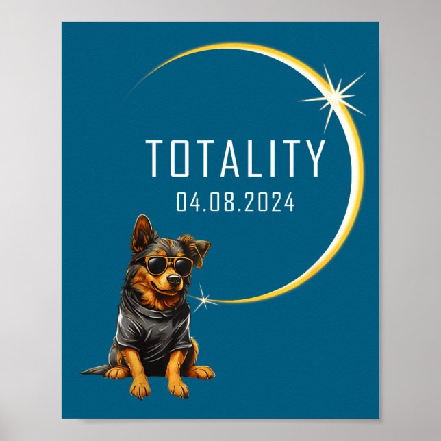 Poster Cachorro Engraçado Eclipse Solar Total Totalidade (Frente)