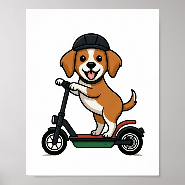 Poster Cachorro engraçado em scooter (Frente)