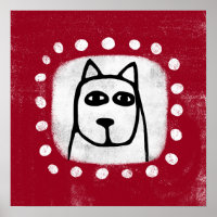 Cachorro Engraçado Na Arte De Parede Vermelha Post