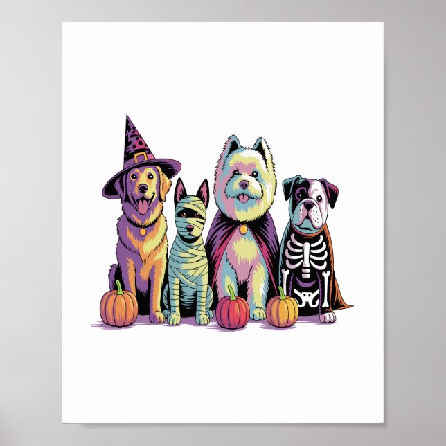 Poster Cachorro Esquadrão de Bruxas do Halloween (Frente)