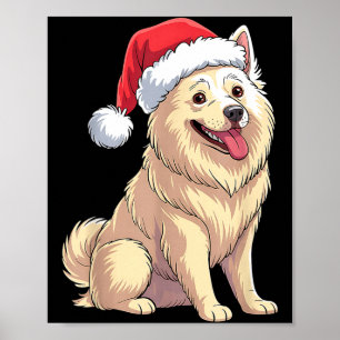 Poster Cachorro Esquimó Americano Chapéu de Natal do Papa