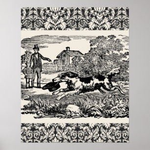 Póster Cachorro executando ilustração vitoriana antiga de