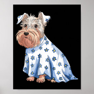 Poster Cachorro Fantasma de Halloween Com Flores Engraçad