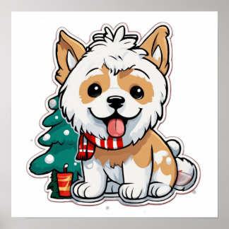 Poster Cachorro Feliz Natal Com Xícara De Café | Férias F