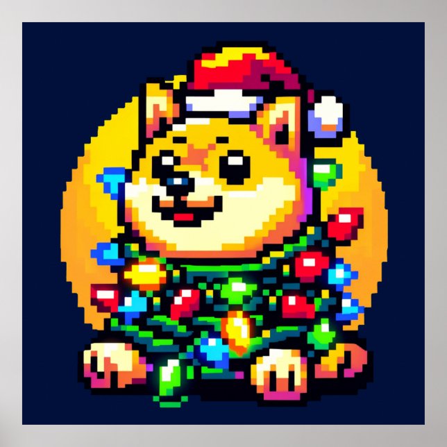 Poster Cachorro Festivo - Luzes de Natal de Pixel Bonito (Frente)