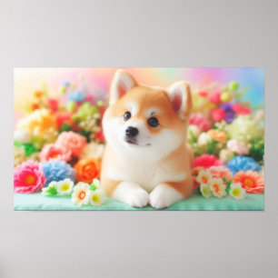 Poster Cachorro Fluffy com Olhos Grandes   Imagem Joyful 