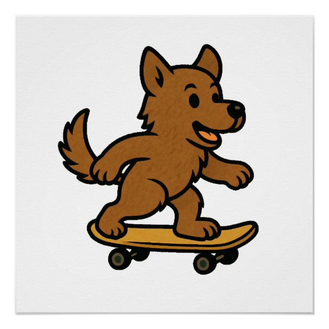 Póster Cachorro Fofo andando de Skate (Frente)