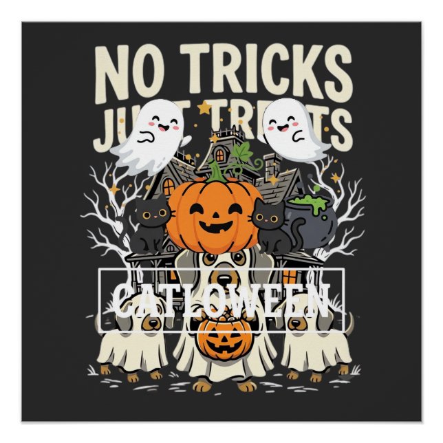Póster Cachorro Fofo de Halloween Sem Travessuras Só Gulo (Frente)