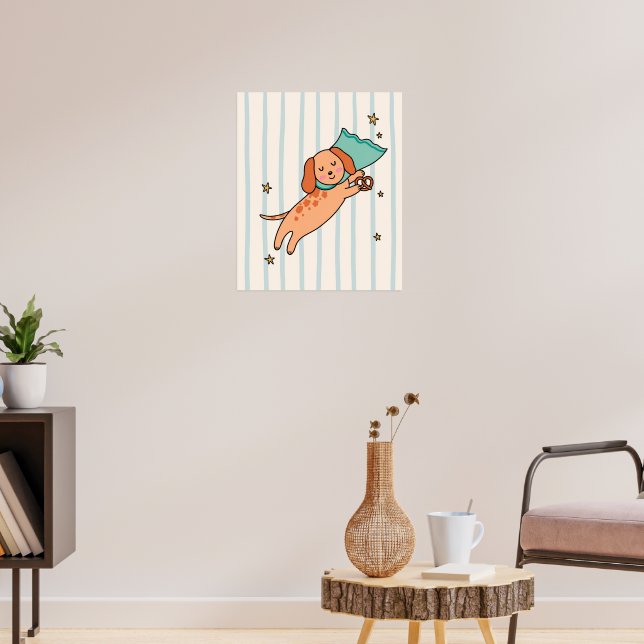 Poster Cachorro Fofo Dormindo com Pretzel para Quarto de  (Sala de Estar 3)