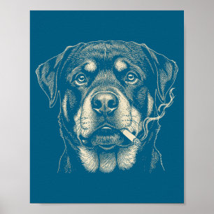 Poster Cachorro Fofo Fumando Cigarro Rottweiler Engraçado