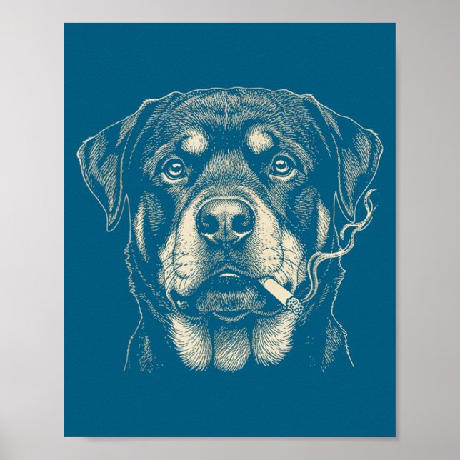 Poster Cachorro Fofo Fumando Cigarro Rottweiler Engraçado (Frente)