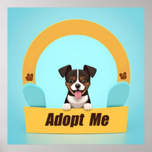 Poster Cachorro Fofo Promovendo Adoção com Expressão Feli