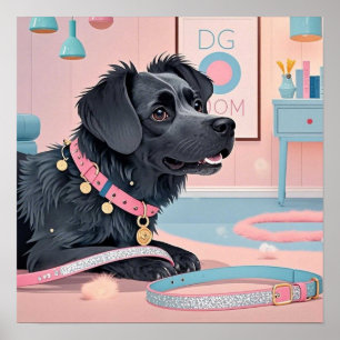 Poster Cachorro fofo rosa azul brilho mãe de cachorro