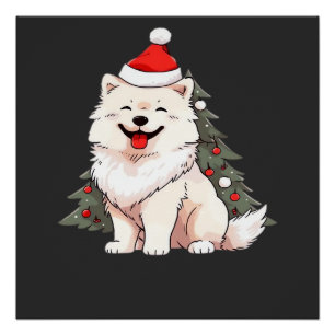 Póster Cachorro Fofo vestindo chapéu de Papai Noel e cami