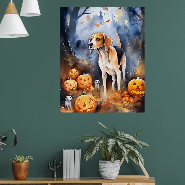Poster Cachorro Foxhound Inglês Americano de Halloween co (Sala de Estar 1)