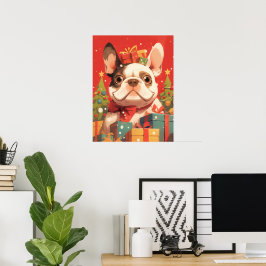 Poster Cachorro francês Adorável com Presentes de Natal