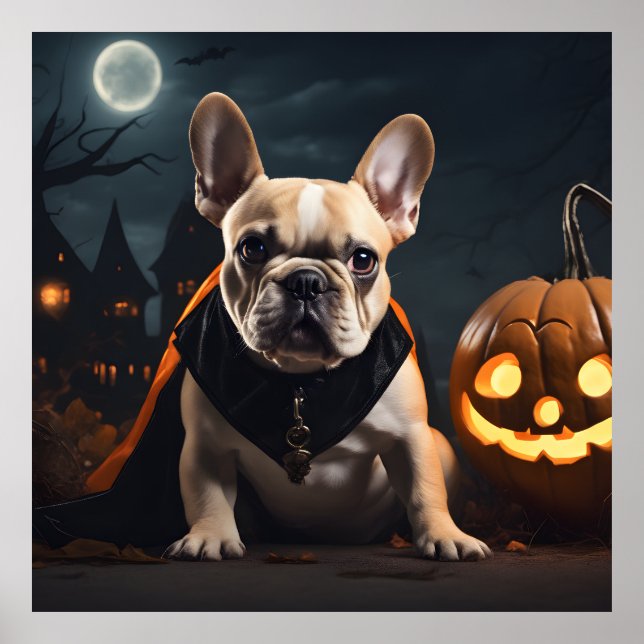 Poster Cachorro Francês Bonito do Halloween Cachorro de O (Frente)