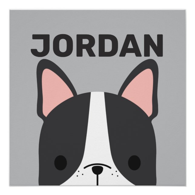 Póster Cachorro francês fofo com nome personalizado (Frente)