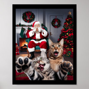 Poster Cachorro Gato Engraçado De Natal Selfie Com Papai