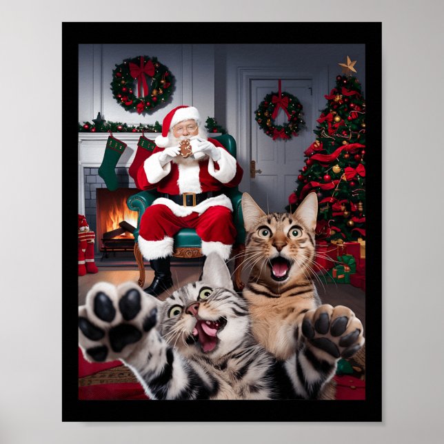 Poster Cachorro Gato Engraçado De Natal Selfie Com Papai  (Frente)