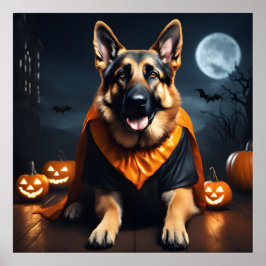 Poster Cachorro german shepherd Com Bombas Na Noite De Ha