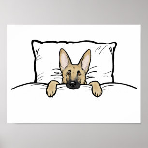 Poster Cachorro German shepherd Cortado na Cama