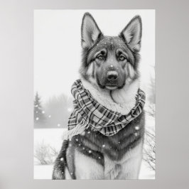 Poster Cachorro german shepherd na neve