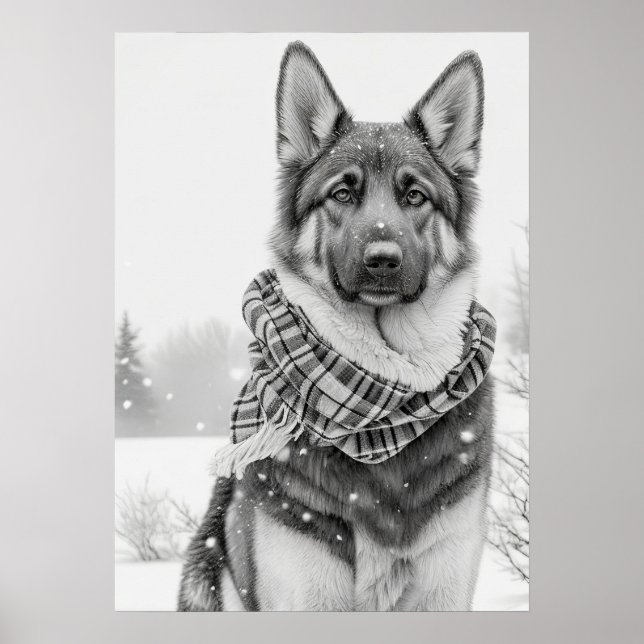 Poster Cachorro german shepherd na neve (Frente)