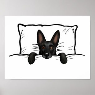 Poster Cachorro German shepherd preto depenado na cama