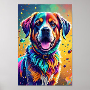 Poster Cachorro gigante colorido feliz brincalhão engraça