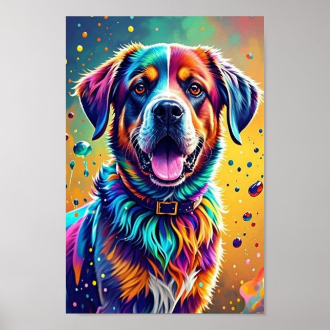 Poster Cachorro gigante colorido feliz brincalhão engraça (Frente)