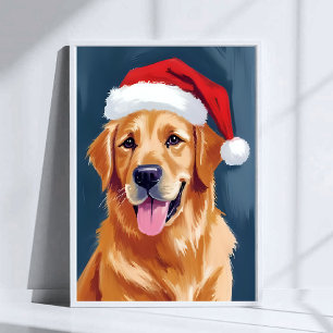 Poster Cachorro Golden Retriever Alegre Natal do Cão co