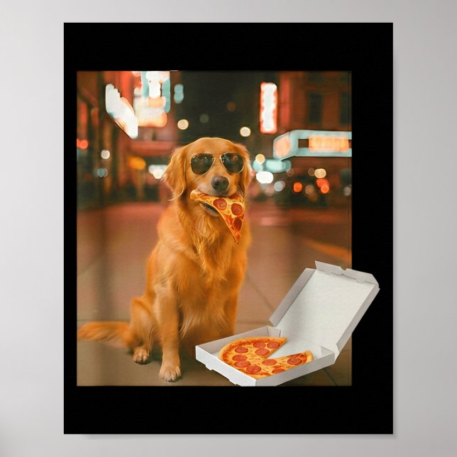 Poster Cachorro golden retriever engraçado comendo pizza  (Frente)