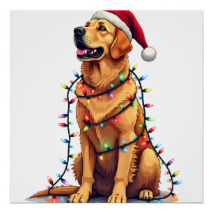 Póster Cachorro Golden Retriever Papai Noel Natal Xmas Lu