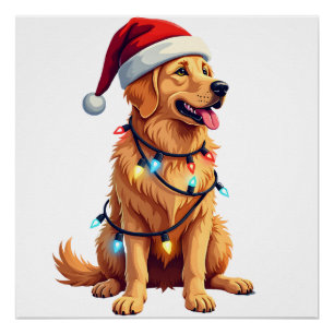Póster Cachorro Golden Retriever Papai Noel Natal Xmas Lu