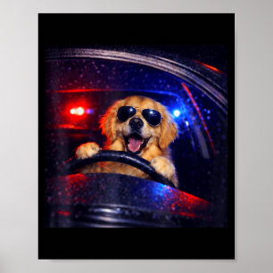 Poster Cachorro golden retriever policial engraçado dirig