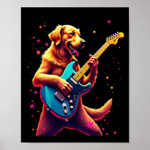 Poster Cachorro Golden Retriever Tocando Violão Elétrico 