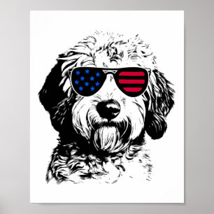 Poster Cachorro Goldendoodle 4 de Julho Bandeira América 
