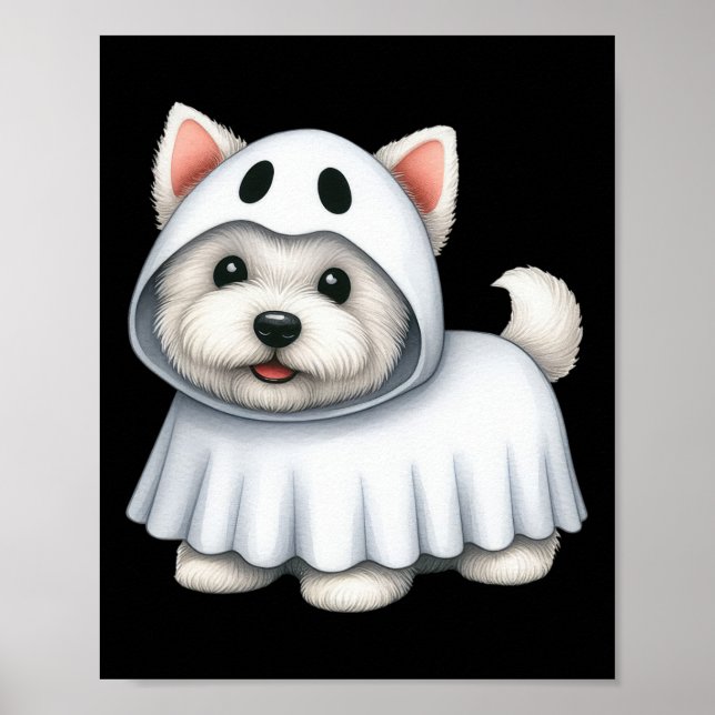 Poster Cachorro Halloween Costume Fantasma West Highland  (Frente)