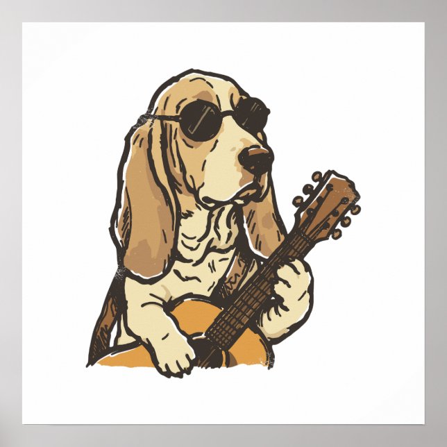 Poster Cachorro Hippie Tocando Guitarra  (Frente)