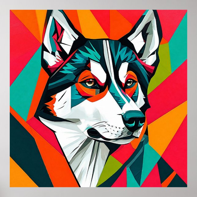 Poster Cachorro Husky Colorido (Frente)