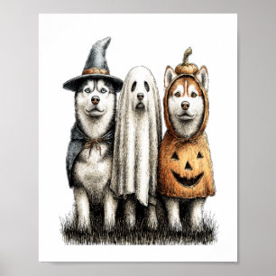 Poster Cachorro Husky Siberiano Fantasma de Halloween