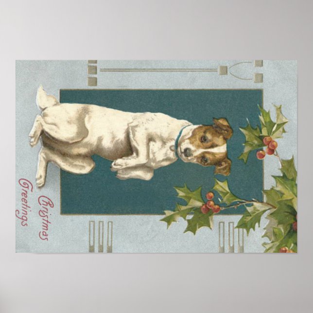 Póster Cachorro Implorando Cartões de natal Holly (Frente)