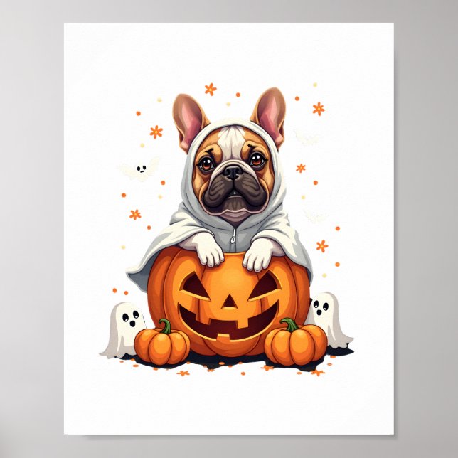 Poster Cachorro Inglês Engraçado Fantasma Boo Dia das Bru (Frente)