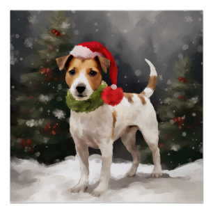 Póster Cachorro Jack Russell na Neve Natal
