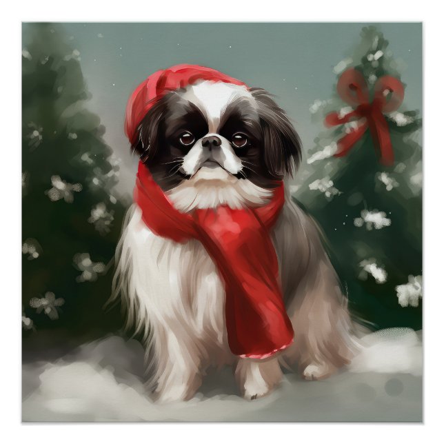 Póster Cachorro japonês no Natal da neve (Frente)