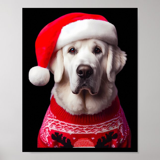 Poster Cachorro Kuvasz com o dono do Natal de Santa Hat,  (Frente)