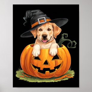 Poster Cachorro Lab Amarelo Halloween Abóbora