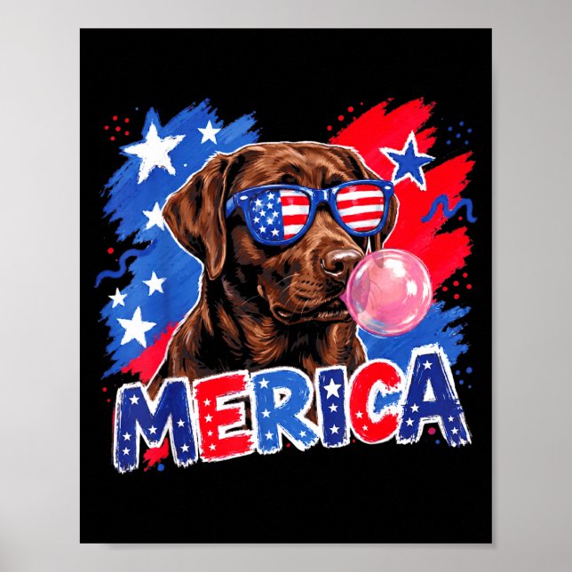 Poster Cachorro Labrador chiclete 4 de julho bandeira ame (Frente)